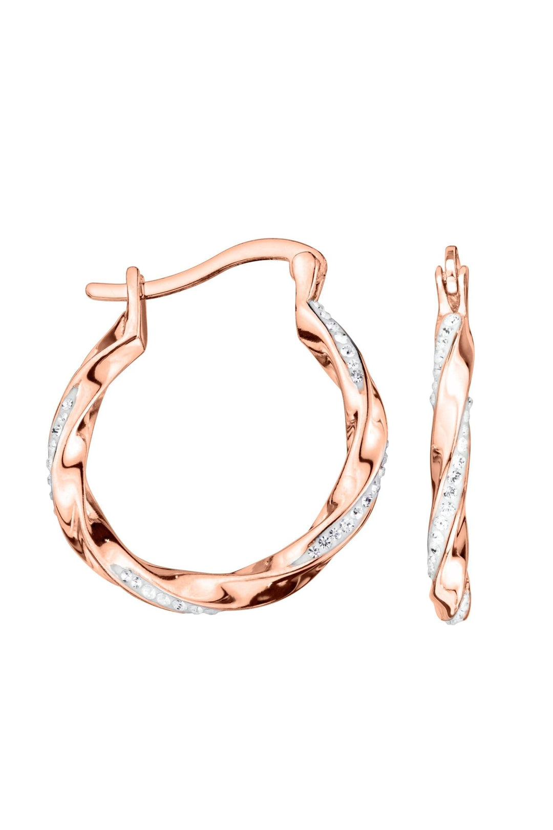 Sterling Silver Rose Gold Plated Crystal Twist 20mm Hoop EarringsThe Fine CollectiveBA0064113