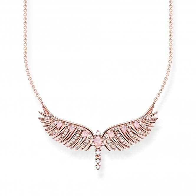 Sterling Silver Rose Gold Plated Pink Stones Phoenix Wing Necklace KE2167 - 323 - 9 - L45VThomas Sabo Sterling SilverKE2167 - 323 - 9