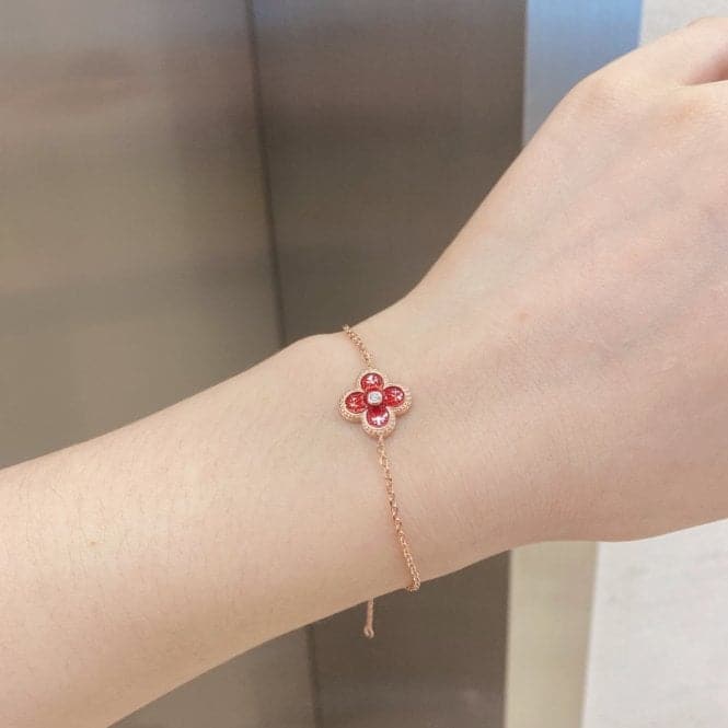 Sterling Silver Rose Gold Plated Red Lucky 4 Leaf Bracelet ERLB041Ellie Rose LondonERLB041