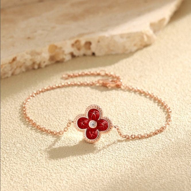 Sterling Silver Rose Gold Plated Red Lucky 4 Leaf Bracelet ERLB041Ellie Rose LondonERLB041