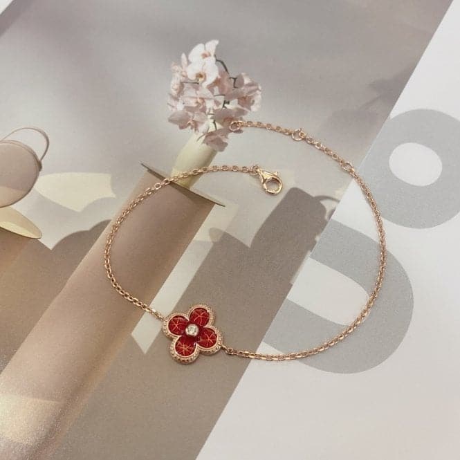 Sterling Silver Rose Gold Plated Red Lucky 4 Leaf Bracelet ERLB041Ellie Rose LondonERLB041