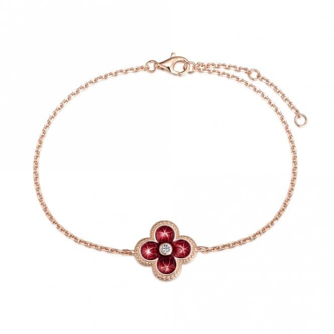 Sterling Silver Rose Gold Plated Red Lucky 4 Leaf Bracelet ERLB041Ellie Rose LondonERLB041