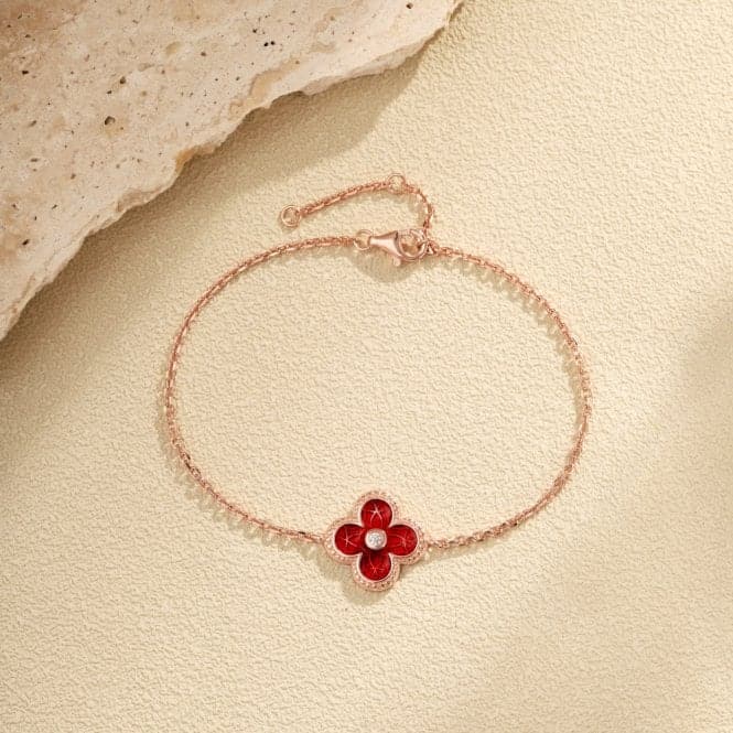 Sterling Silver Rose Gold Plated Red Lucky 4 Leaf Bracelet ERLB041Ellie Rose LondonERLB041