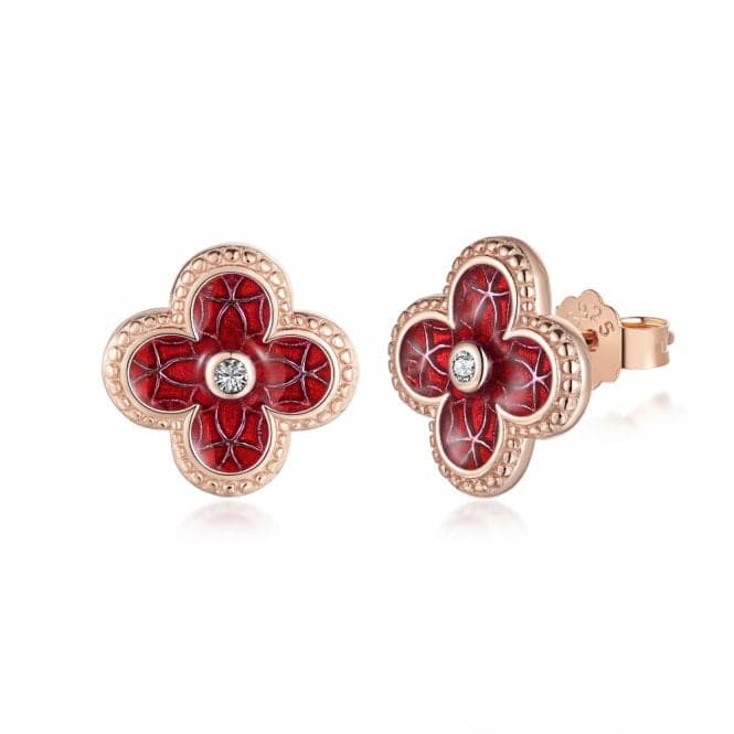 Sterling Silver Rose Gold Plated Red Lucky 4 Leaf Earrings ERLE077Ellie Rose LondonERLE077