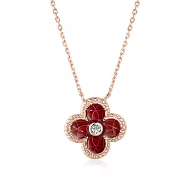 Sterling Silver Rose Gold Plated Red Lucky 4 Leaf Necklace ERLN030Ellie Rose LondonERLN030