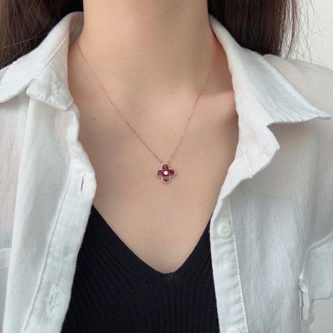 Sterling Silver Rose Gold Plated Red Lucky 4 Leaf Necklace ERLN030Ellie Rose LondonERLN030