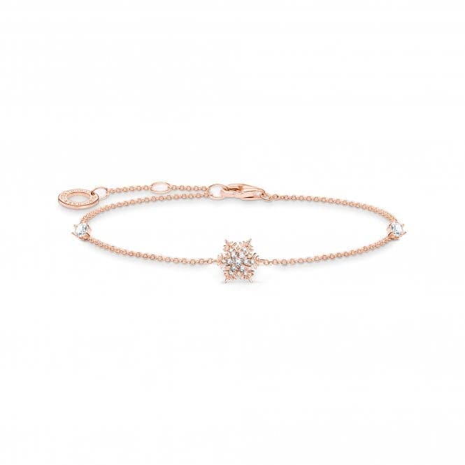 Sterling Silver Rose Gold Plated Snowflake White Stones Bracelet A2082 - 416 - 14 - L19VThomas Sabo Charm Club CharmingA2082 - 416 - 14