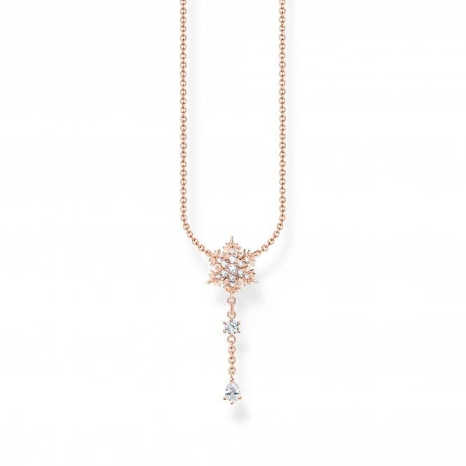 Sterling Silver Rose Gold Plated Snowflake With White Stones Necklace KE2171 - 416 - 14 - L45VThomas Sabo Charm Club CharmingKE2171 - 416 - 14