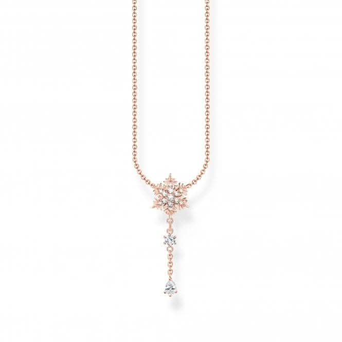 Sterling Silver Rose Gold Plated Snowflake With White Stones Necklace KE2171 - 416 - 14 - L45VThomas Sabo Charm Club CharmingKE2171 - 416 - 14
