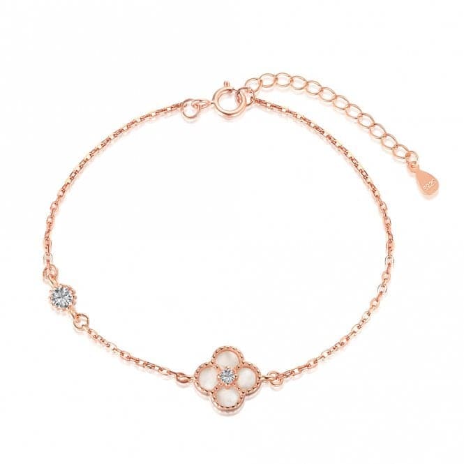 Sterling Silver Rose Gold Plated White Lucky 4 Leaf Bracelet ERLB043Ellie Rose LondonERLB043