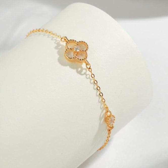 Sterling Silver Rose Gold Plated White Lucky 4 Leaf Bracelet ERLB043Ellie Rose LondonERLB043