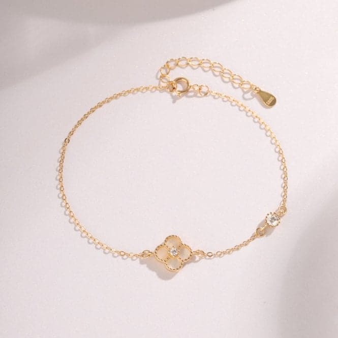 Sterling Silver Rose Gold Plated White Lucky 4 Leaf Bracelet ERLB043Ellie Rose LondonERLB043