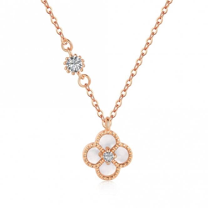 Sterling Silver Rose Gold Plated White Lucky 4 Leaf Necklace ERLN032Ellie Rose LondonERLN032