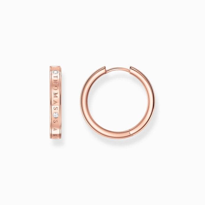 Sterling Silver Rose Gold Plated White Stones Hoop Earrings CR715 - 416 - 14Thomas Sabo Sterling SilverCR715 - 416 - 14