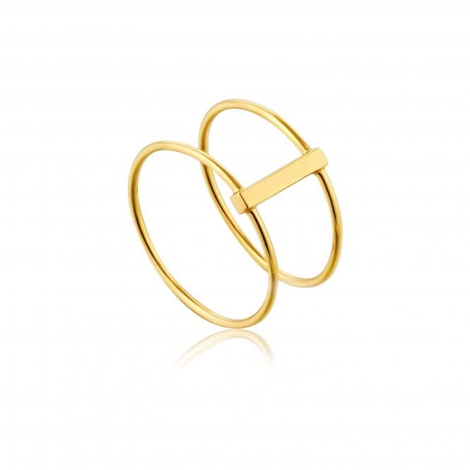 Sterling Silver Shiny Gold Plated Modern Double Ring R002 - 05GAnia HaieR002 - 05G - 50