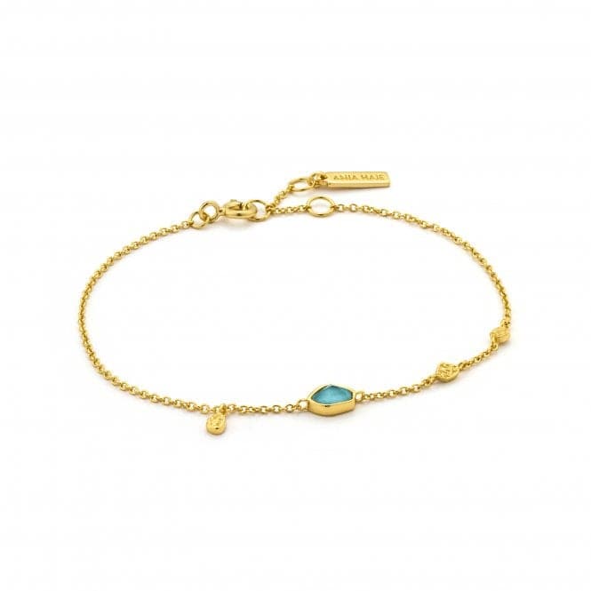 Sterling Silver Shiny Gold Plated Turquoise Discs Bracelet B014 - 01GAnia HaieB014 - 01G