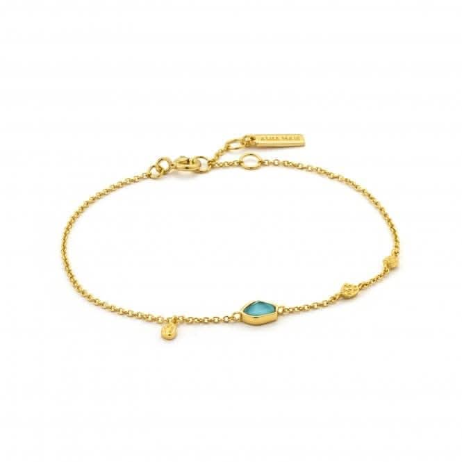 Sterling Silver Shiny Gold Plated Turquoise Discs Bracelet B014 - 01GAnia HaieB014 - 01G