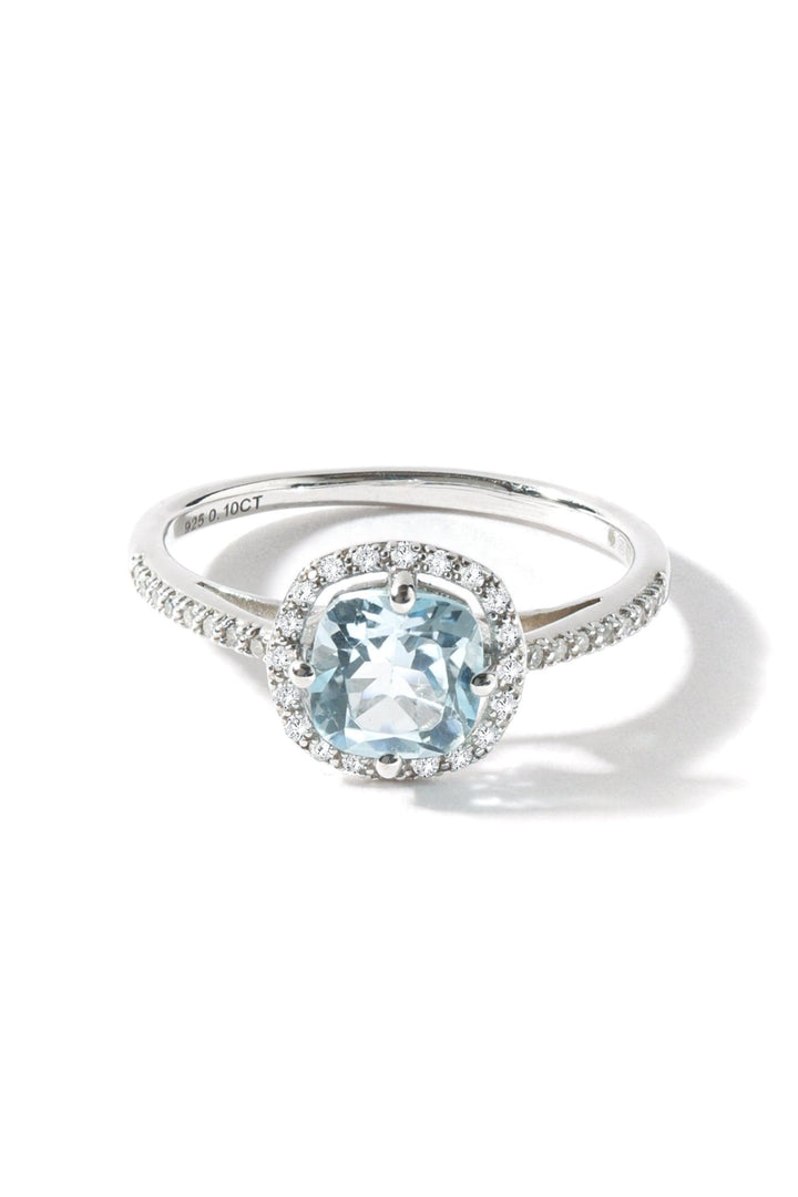 Sterling Silver Sky Blue Topaz and Diamond Halo RingThe Fine CollectiveBA0044575 - M