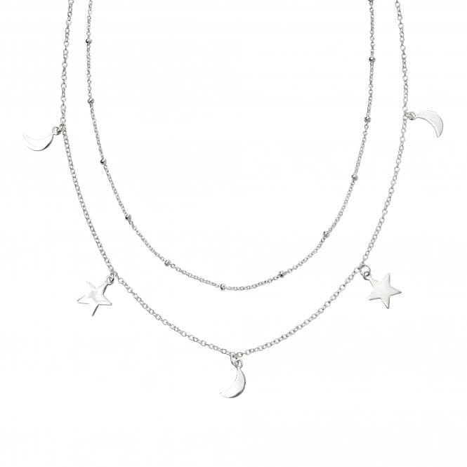 Sterling Silver Star Moon Double Row Necklace N4378BeginningsN4378