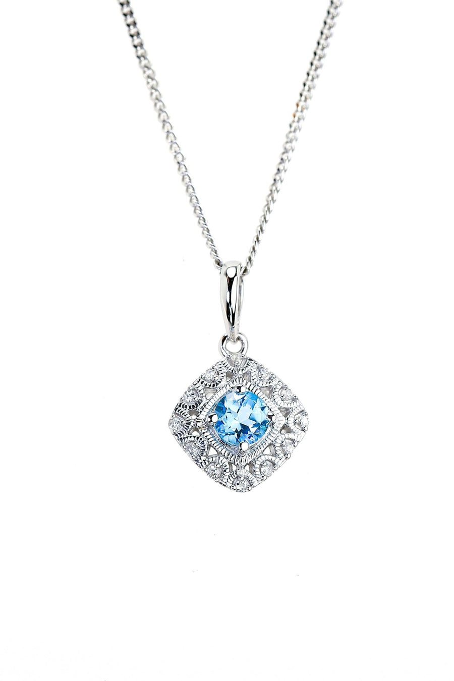 Sterling Silver Swiss Blue Topaz and Diamond PendantThe Fine CollectiveBA0071290