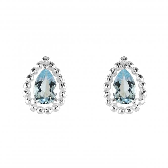 Sterling Silver Teardrop Blue Topaz Bobble Surround Stud Earrings 3707BTDew3707BT