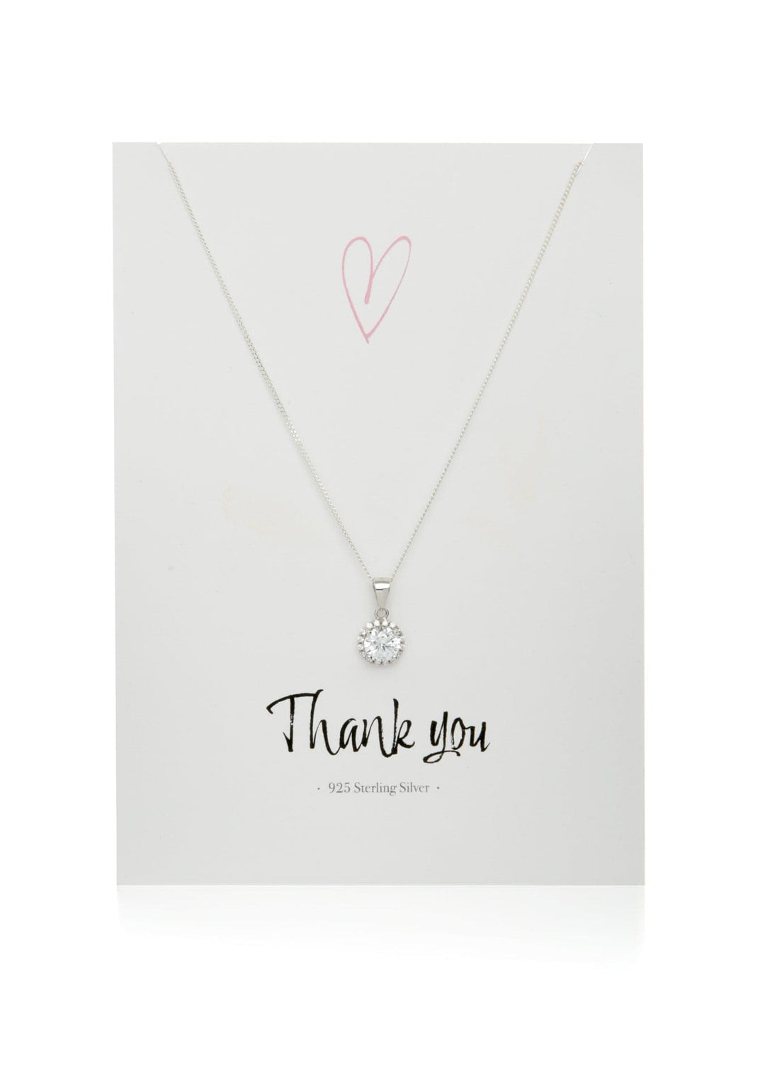 Sterling Silver "Thank You" Greeting Card Cubic Zirconia Halo Pendant NecklaceThe Fine CollectiveBA0052037