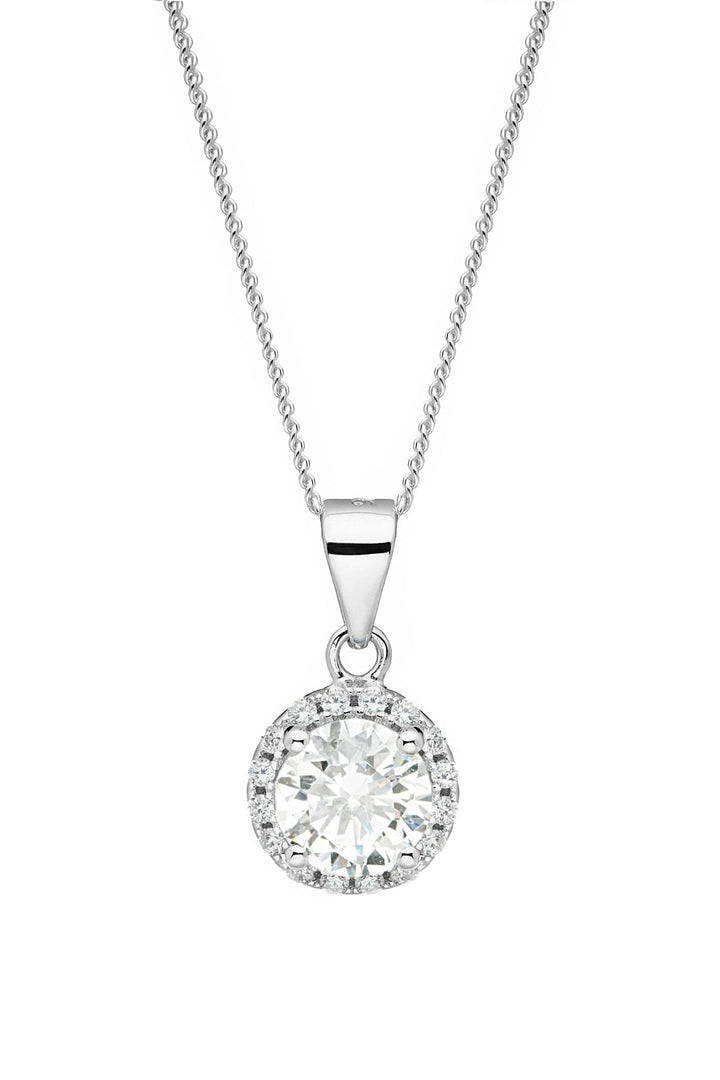 Sterling Silver "Thank You" Greeting Card Cubic Zirconia Halo Pendant NecklaceThe Fine CollectiveBA0052037