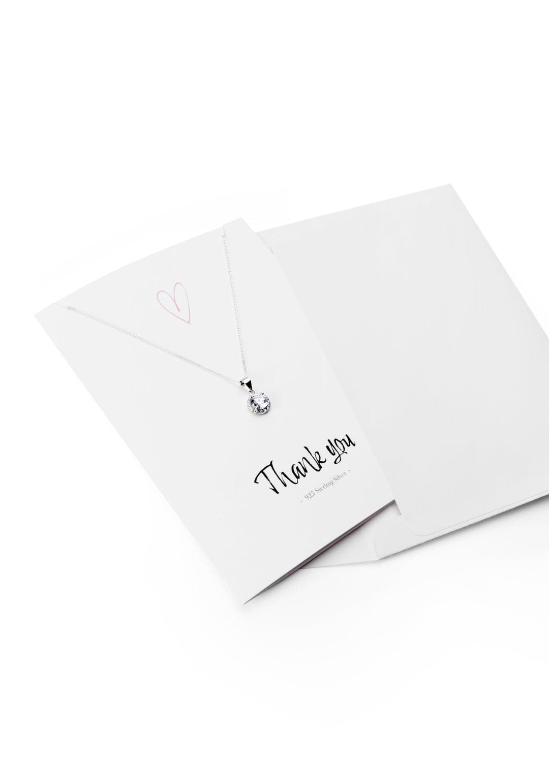 Sterling Silver "Thank You" Greeting Card Cubic Zirconia Halo Pendant NecklaceThe Fine CollectiveBA0052037