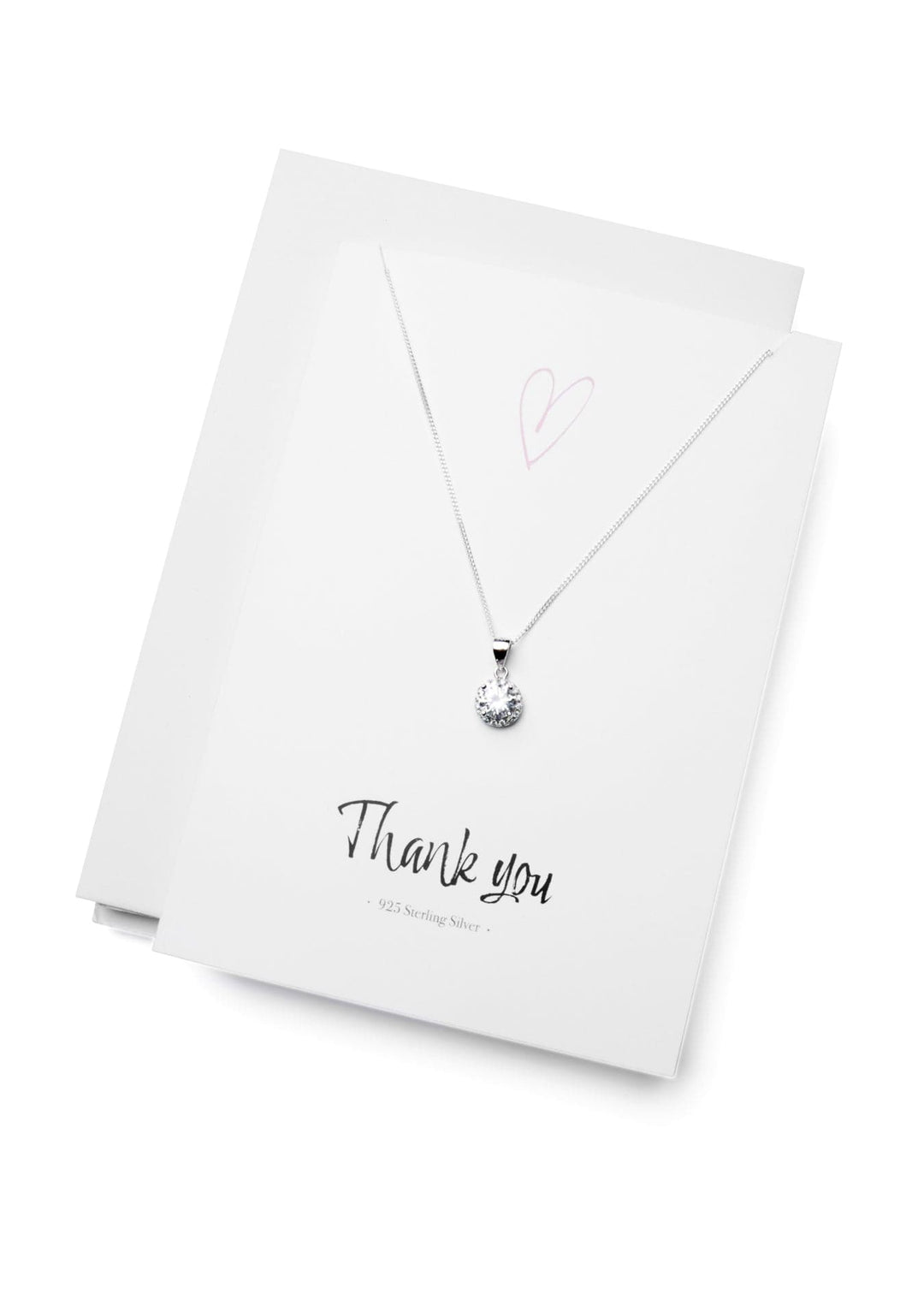 Sterling Silver "Thank You" Greeting Card Cubic Zirconia Halo Pendant NecklaceThe Fine CollectiveBA0052037