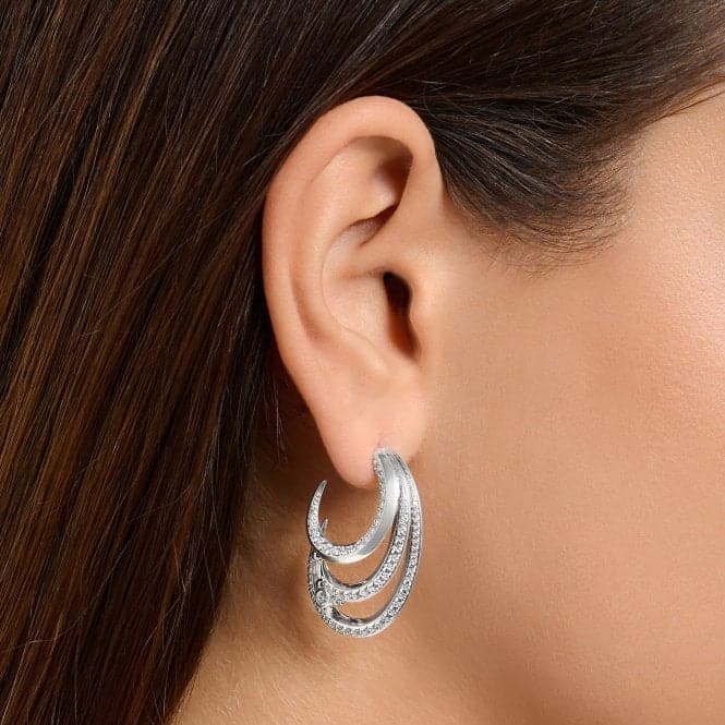 Sterling Silver Wave White Stones Hoop Earrings H2230 - 051 - 14Thomas Sabo Sterling SilverH2230 - 051 - 14