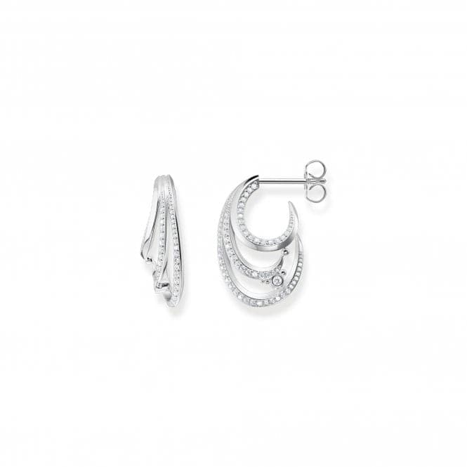 Sterling Silver Wave White Stones Hoop Earrings H2230 - 051 - 14Thomas Sabo Sterling SilverH2230 - 051 - 14