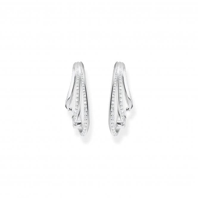 Sterling Silver Wave White Stones Hoop Earrings H2230 - 051 - 14Thomas Sabo Sterling SilverH2230 - 051 - 14