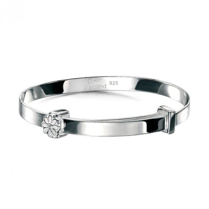 Sterling Silver White Enamel Daisy Bangle B4316D for DiamondB4316