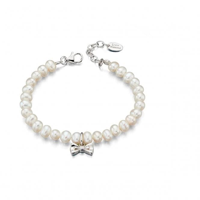 Sterling Silver White Pearl Bow Charm Bracelet B4890D for DiamondB4890
