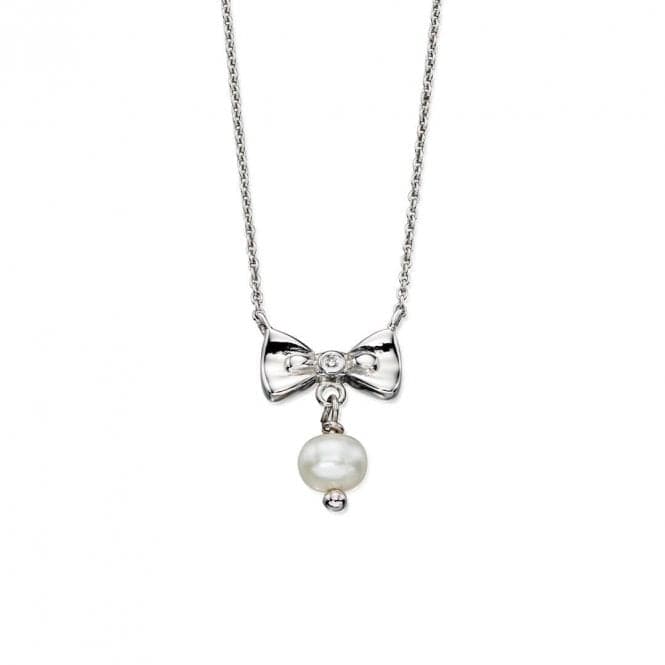 Sterling Silver White Pearl Bow Drop Necklace N4077D for DiamondN4077
