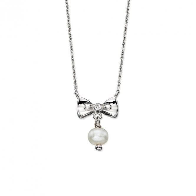 Sterling Silver Pearl Bow Drop Necklace N4077