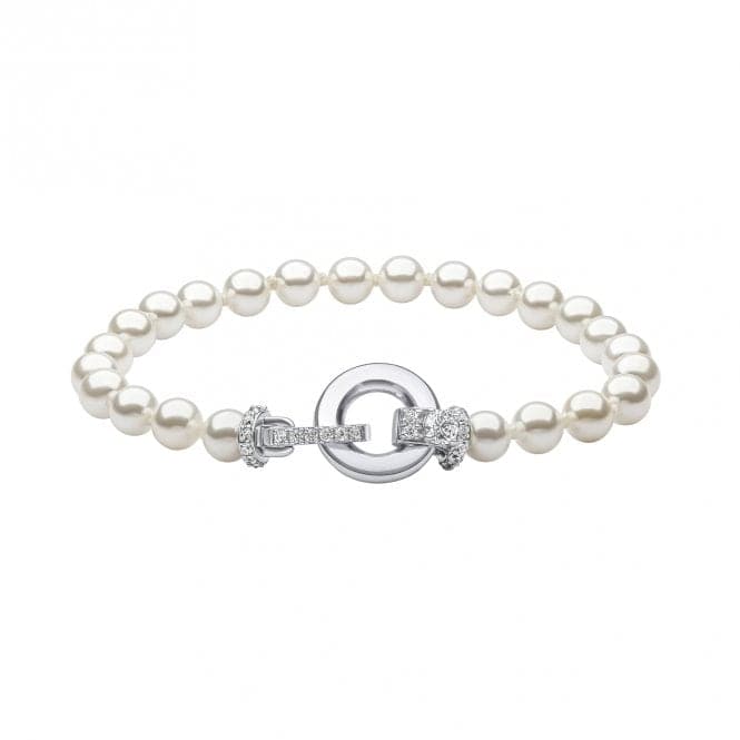 Sterling Silver White Shell Pearl and Clear Cubic Zirconia Bracelet B5472DiamonfireB5472