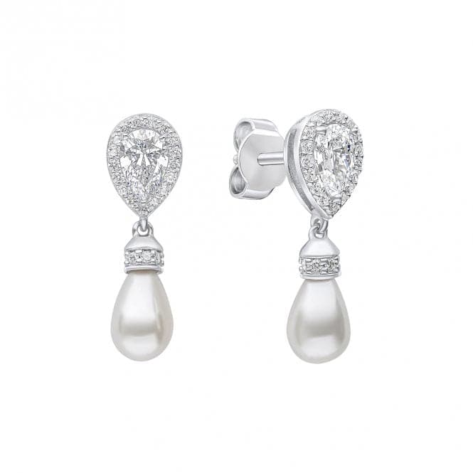 Sterling Silver White Shell Pearl and Clear Cubic Zirconia Earrings E6404DiamonfireE6404