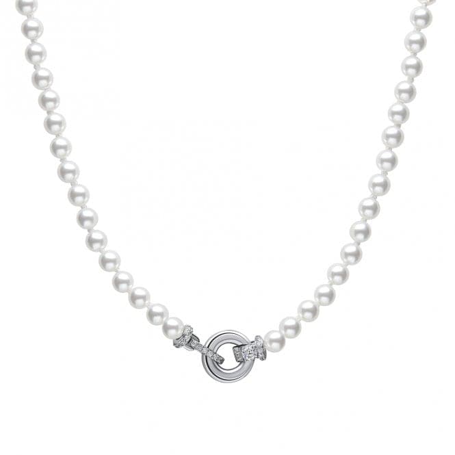 Sterling Silver White Shell Pearl and Clear Cubic Zirconia Necklace N4593DiamonfireN4593