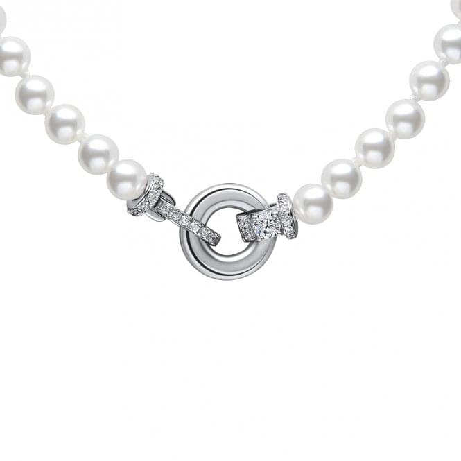 Sterling Silver White Shell Pearl and Clear Cubic Zirconia Necklace N4593DiamonfireN4593