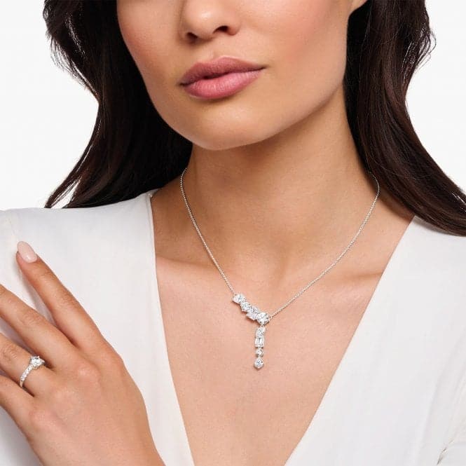 Sterling Silver White Zirconia Y - Shape Necklace KE2194 - 051 - 14 - L45VThomas Sabo Sterling SilverKE2194 - 051 - 14