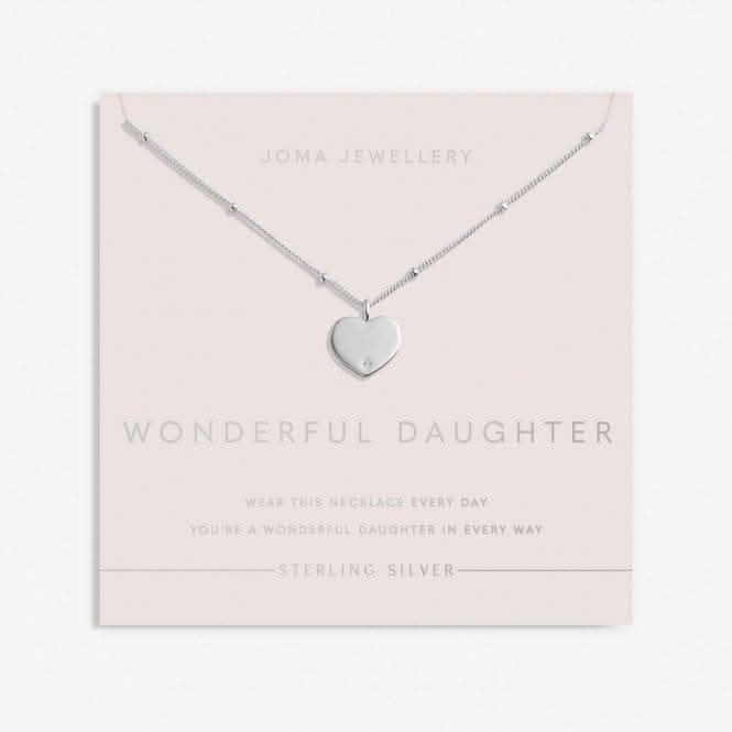 Sterling Silver Wonderful Daughter Heart Zirconia 46cm + 5cm Necklace JJS0024Joma JewelleryJJS0024