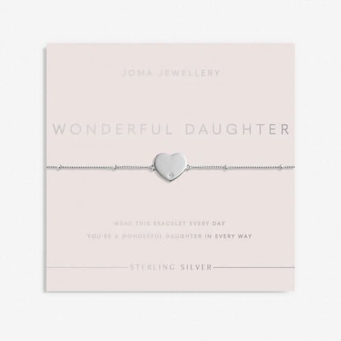 Sterling Silver Wonderful Daughter Heart Zirconia Pave 16cm + 3cm Bracelet JJS0006Joma JewelleryJJS0006