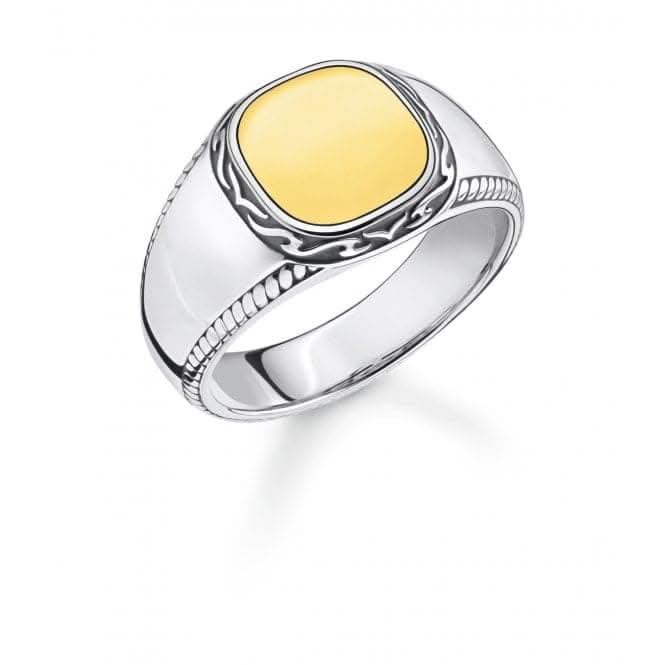 Sterling Silver Yellow Gold Coloured Statement Signet Mens Ring TR2292 - 966 - 39Thomas Sabo Sterling SilverTR2292 - 966 - 39 - 48
