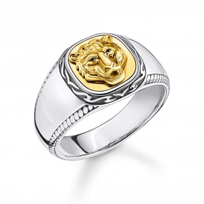 Sterling Silver Yellow Gold Coloured Statement Signet Mens Ring TR2293 - 849 - 39Thomas Sabo Sterling SilverTR2293 - 849 - 39 - 48
