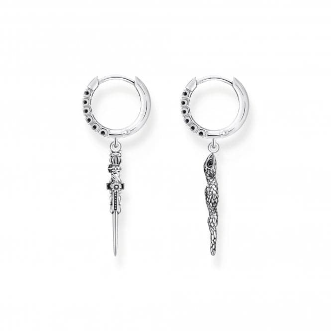 Sterling Silver Zirconia Blackened Snake & Sword Hoop Earrings CR713 - 643 - 11Thomas Sabo Sterling SilverCR713 - 643 - 11