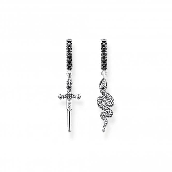 Sterling Silver Zirconia Blackened Snake & Sword Hoop Earrings CR713 - 643 - 11Thomas Sabo Sterling SilverCR713 - 643 - 11