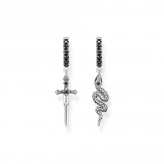 Sterling Silver Zirconia Blackened Snake &amp; Sword Hoop Earrings CR713 - 643 - 11Thomas Sabo Sterling SilverCR713 - 643 - 11