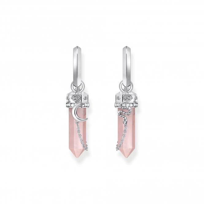 Sterling Silver Zirconia Rose Quartz Chain Hoop Earrings CR722 - 643 - 9Thomas Sabo Sterling SilverCR722 - 643 - 9