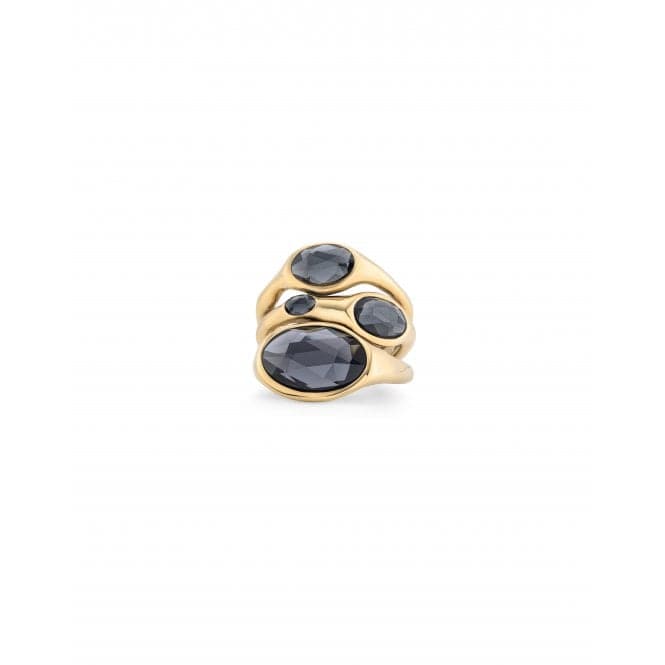 Sunshine 18k Gold Plated Black Faceted Crystal RingUNOde50ANI0809NGRORO12